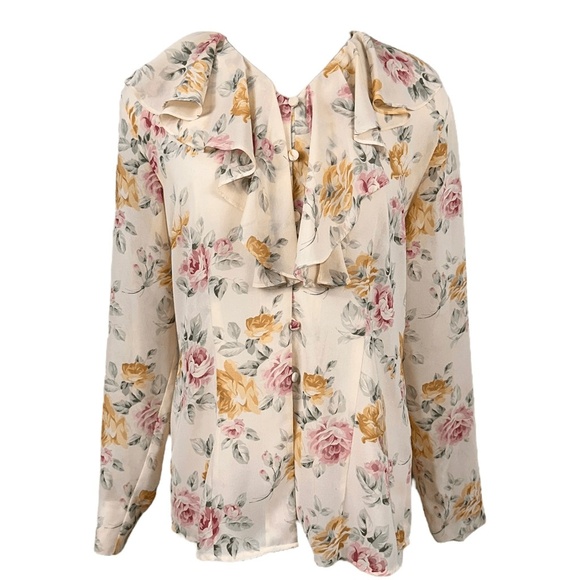 Vintage JH Collectibles Floral Ruffles Blouse Womens size 8 - Picture 1 of 7
